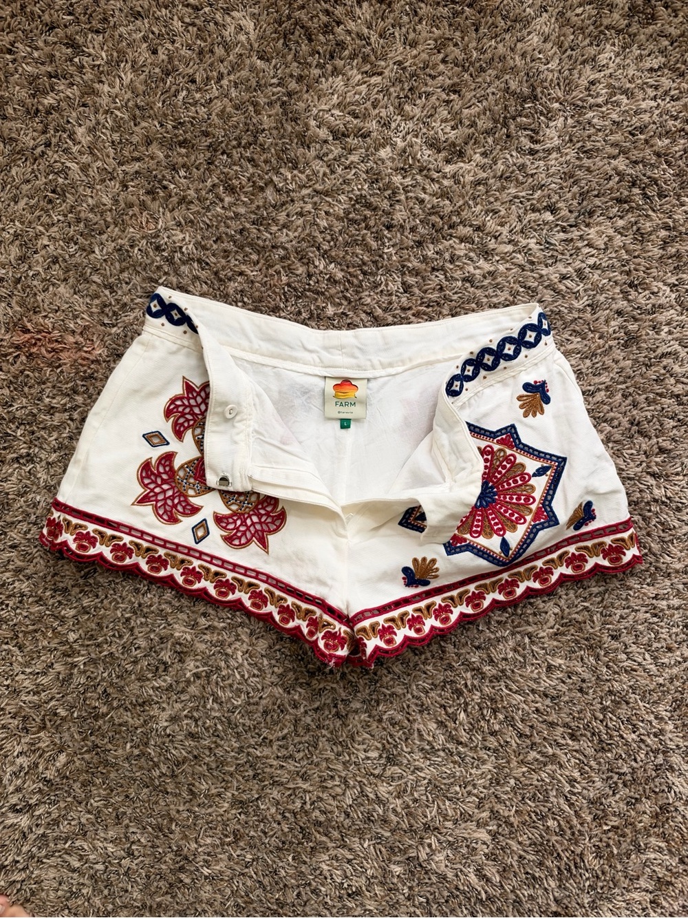 FARM Rio White High-Waist Embroidered Shorts with Red & Blue Accents - Picture 2 of 6